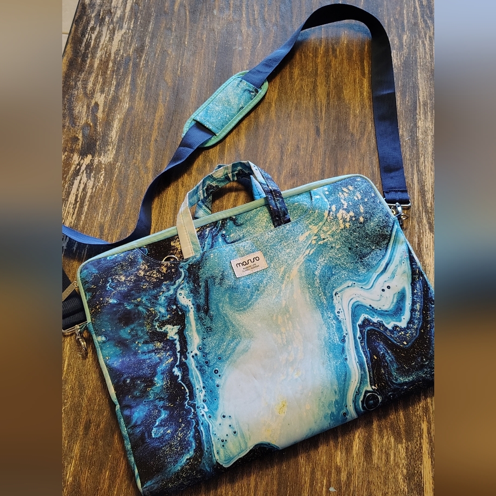 Mosiso Blue Marble Laptop Sleeve with Strap
